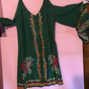 Venus Green Cold Shoulder SZ L FIT & FLAIR DRESS